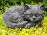 Steinfigur Katze schlafend Steinguss Schiefergrau